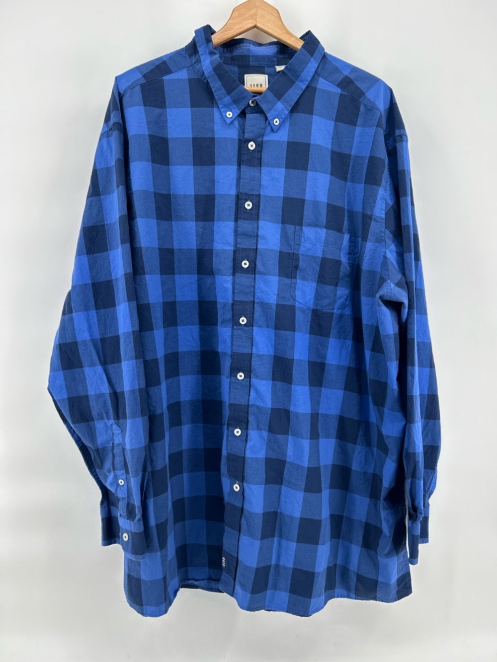 Rowm Shirt Mens 4XT Blue Buffalo Plaid Button Up Big Tall Long Sleeve Casual